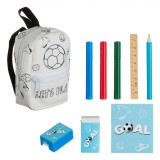 Set școlar, Mini Rucsac Fotbal, 8 Piese, Multicolor, 7.5x3x10cm, Oem