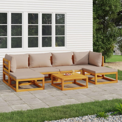 vidaXL Set mobilier de grădină cu perne gri taupe, 7 piese, lemn masiv foto