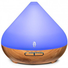 Difuzor aroma cu ultrasunete TaoTronics, 13 W, 300 ml, 30 ml/h, LED 7 culori, oprire automata, model lemn de nuc foto