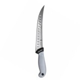 Cumpara ieftin Cutit macelar gri 33 cm, lama 19 cm curbata cu alveole, 122 g, otel inoxidabil, maner ergonomic cu protectie, pentru fasonare carne