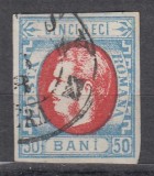 ROMANIA 1869 LP 29 b CAROL I CU FAVORITI VALOAREA 50 BANI STAMPILAT