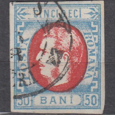 ROMANIA 1869 LP 29 b CAROL I CU FAVORITI VALOAREA 50 BANI STAMPILAT