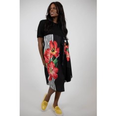 ROCHIE MIDI ASIMETRICA CU BUZUNARE SI MANECA SCURTA FUNDA TULIP TALIE UNICA Multicolora