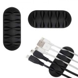 Organizator Cabluri, 5-Canale, Set 2 Bucăți, Plastic, Culoare Negru, Dimensiuni 6.6x2.8cm