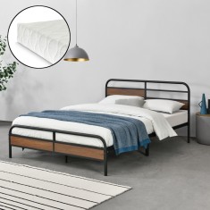 Pat rama metalica Aarau cu saltea si gratar 140 x 200 cm negru [en.casa] HausGarden Leisure