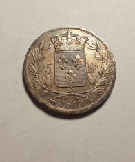 Franta 5 Franci 1819 B Regele Louis XVIII Superba Piesa de Colectie foto