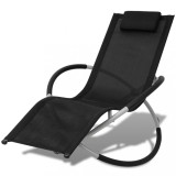 Șezlong plajă vidaXL geometric, negru-gri, oțel, textilena, rabatabil, 174x78x89cm, 120kg