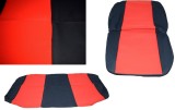 Huse Auto Dacia Logan 2013-2020, ALM, Textil, Negru+Rosu, Set 9 Piese, Bancheta Nefractionata, Compatibil Airbag
