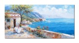 Cumpara ieftin Tablou living 140x70cm peisaj mediteranean de pe terasa pictat manual, Colt de rai, ulei pe panza, Valentin Pop