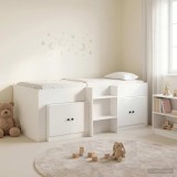 Cumpara ieftin Cadru de pat loft cu sertar cu usa 3 buc. Alb Lemn prelucrat