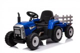 Tractoras electric pentru copii, Kinderauto BJ-611, 60W 12V, cu remorca si telecomanda, roti moi EVA, albastru