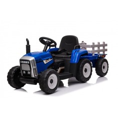 Tractoras electric pentru copii, Kinderauto BJ-611, 60W 12V, cu remorca si telecomanda, roti moi EVA, albastru