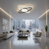 Lustra LED VARIO 69W ovala, dimabila, cu telecomanda, lumina 3 &icirc;n 1, negru