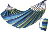 Hamac din bumbac cu bara din lemn, max. 100 kg, 195 x 80 cm, verde/albastru, Oem