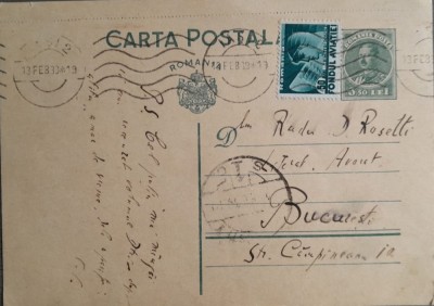 1939 Carte Postală C. Săteanu către Radu D. Rosetti / Iași / istorie literară foto