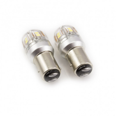 Set becuri LED auto frana P21/5W BA15D dublu filament 12-24V 880lm 15x2835SMD alb Canbus CARGUARD 2buc foto