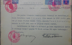 Certificat origine etnica romana/ Primaria Cernauti, 1937 foto