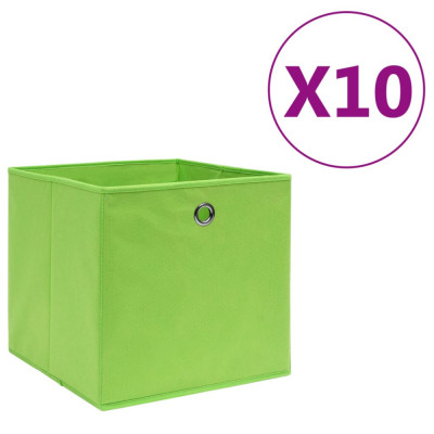 vidaXL Cutii depozitare, 10 buc., verde, 28x28x28 cm, material nețesut foto