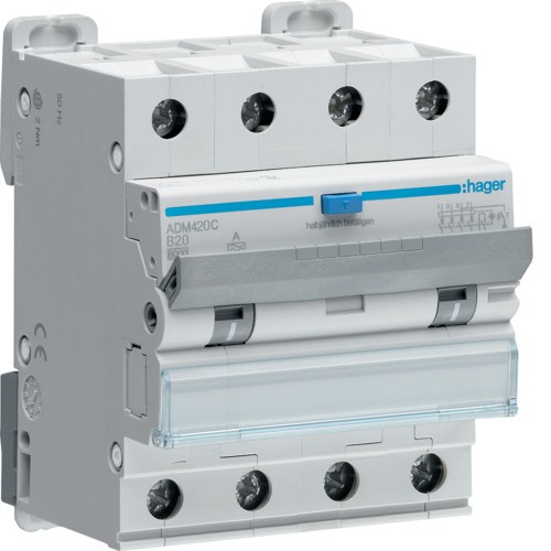 Siguranta diferential 20A 4P 30mA 6Ka B tip A Hager ADM420C
