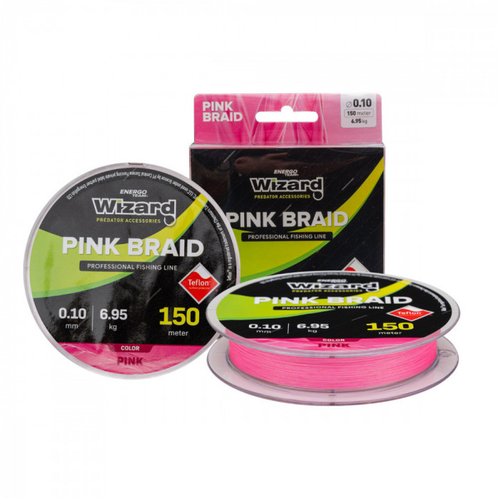 Fir textil Wizard Pink Braided, Lungime 150m, Diametru 0.15 mm, Rezistenta 9.68 Kg