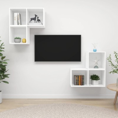 vidaXL Set de dulapuri TV, 4 piese, alb, lemn prelucrat foto