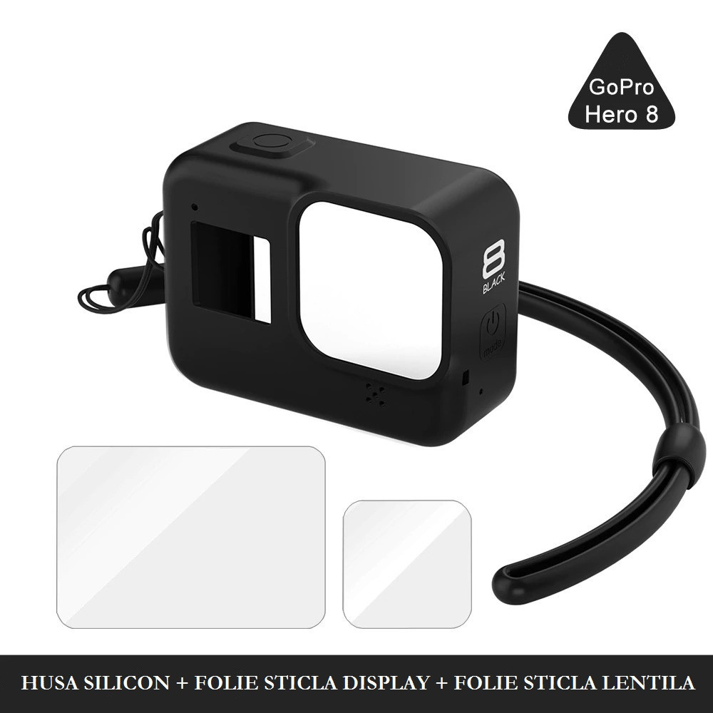 Husa silicon + folie sticla display (2) camera de actiune GoPro Hero 8  Black | Okazii.ro