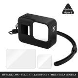 Husa silicon + folie sticla display (2) camera de actiune GoPro Hero 8 Black