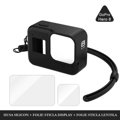 Husa silicon + folie sticla display (2) camera de actiune GoPro Hero 8 Black foto