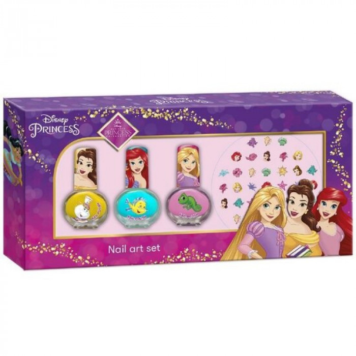 Set manichiura pentru fetite Printesele Disney, 4 ml, 3 lacuri, 36 stickuri, 3 ani+