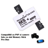 Adaptor dual 2x card memorie micro SD / TF la Memory Stick MS Pro Duo pentru PSP, microSDHC