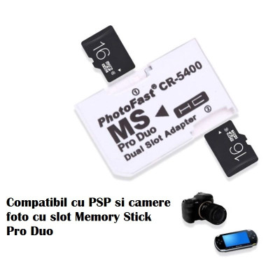 Adaptor dual 2x card memorie micro SD / TF la Memory Stick MS Pro Duo pentru PSP foto