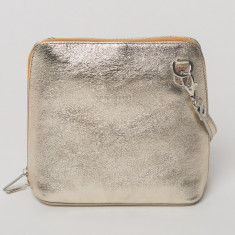 Geanta crossbody, aurie, din piele naturala foto