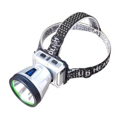 Lanterna Power Bank LED, cu Suport pentru Cap, Incarcare USB, Raza 100-200m, 5W, 3 Trepte de Lumina, Afisaj Baterie, Argintiu