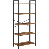 VASAGLE Biblioteca cu 5 etaje din lemn, cadru otel, stil industrial, 30x66x153cm, maro rustic si negru Household NewTrend
