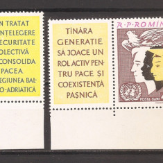 Romania 1961, LP.532 + 532a - O.N.U., dantelate + nedantelate, 4 poze, MNH