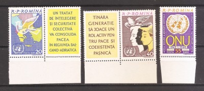 Romania 1961, LP.532 + 532a - O.N.U., dantelate + nedantelate, 4 poze, MNH foto