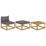 Set Mobilier Gradina Gossi, 3 Piese, Lemn Acacia, Gri, Perne Incluse, Canapea, Taburet, Masa