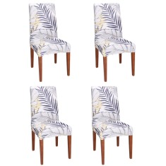 Set 4 huse pentru scaun, marime universala, poliester si spandex, 38x70cm, alb, nuante de bleumarin, galben Household NewTrend