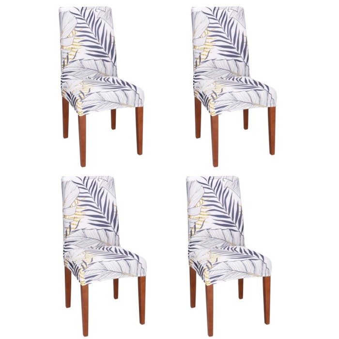 Set 4 huse pentru scaun, marime universala, poliester si spandex, 38x70cm, alb, nuante de bleumarin, galben Household NewTrend