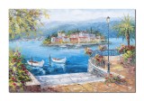 Cumpara ieftin Tablou living pictat manual, Lacul Como, Colt de rai, 120x80cm ulei pe panza in cutit efect 3D, Valentin Pop