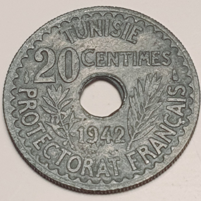 3293 Tunisia 20 centimes 1942 Ahmad II 1361 zinc km 268