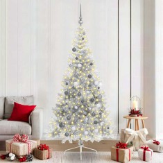 vidaXL Pom de Crăciun artificial pre-iluminat Argintiu 210 cm PET 3397218