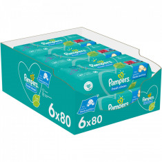 Servetele umede Pampers Fresh Clean, 6 pachete x 80, 480 buc foto