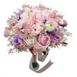 Buchet mediu personalizabil cu trandafiri, mini bujori, hortensie , flori de cires si floarea miresei (Alb, Roz), Eventissimi&reg;