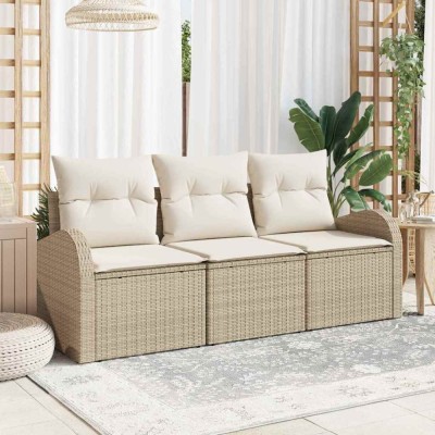 vidaXL Set de canapele pentru grădină cu pernă 3 pcs Bej Rattan poli 3345901 foto