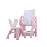 Set masa si scaun, 2 in1 cu tabla de scris, cu 3 carioci si jucarii lego, roz