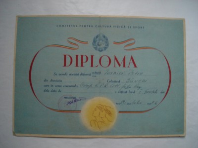 Diploma Comitetul pentru cultura fizica si sport, 1952, locul I greutate foto
