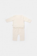 Set bluzita petrecuta si pantaloni lungi din muselina, BabyCosy, 100% bumbac organic, Ecru (Marime: 12-18 Luni) foto