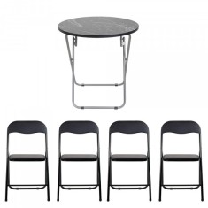 Masa plianta rotunda cu 4 scaune blat mdf 60x65cm negru Zilan ZLN6951_4S foto