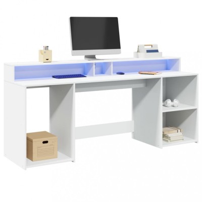 Gossi birou cu lumini led, alb, 200x55x91 cm, lemn prelucrat foto